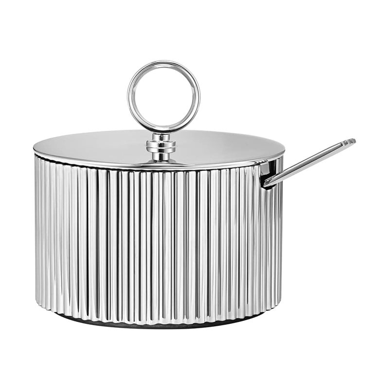 Georg Jensen Bernadotte Stainless Steel Sugar Bowl with Lid and Spoon - Image 1